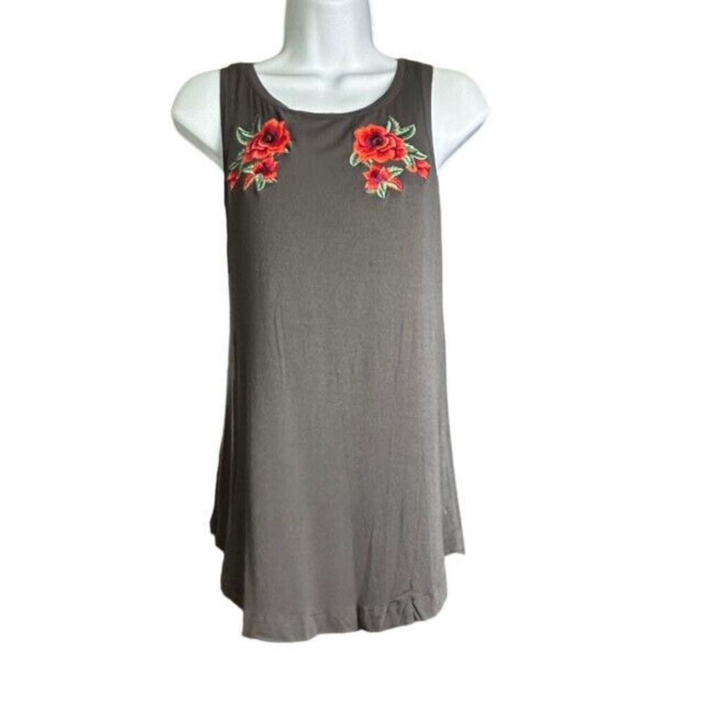 American Eagle‎ AEO Soft & Sexy Tank Top Gray Floral Embroidered Size XS - Picture 5 of 7